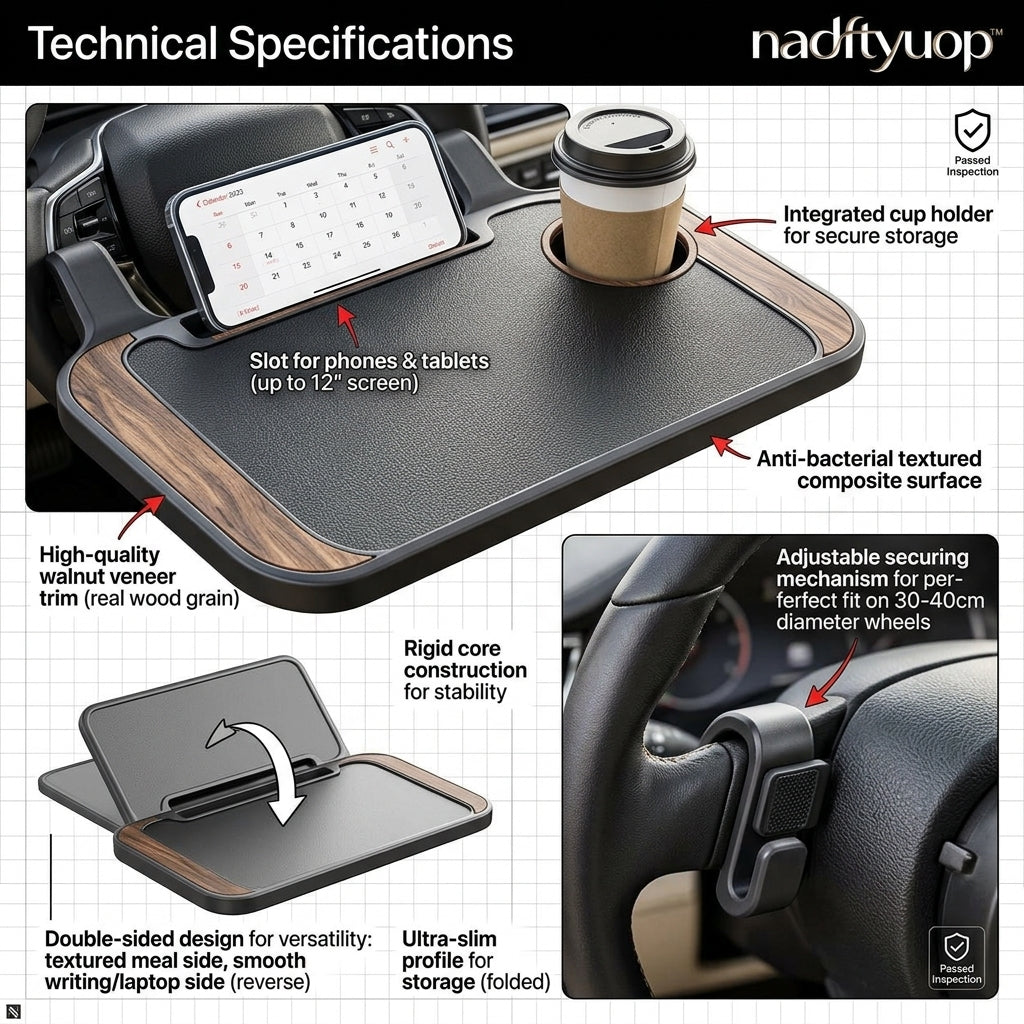 nadftyuop™ Steering Wheel Tray with Cup Recess